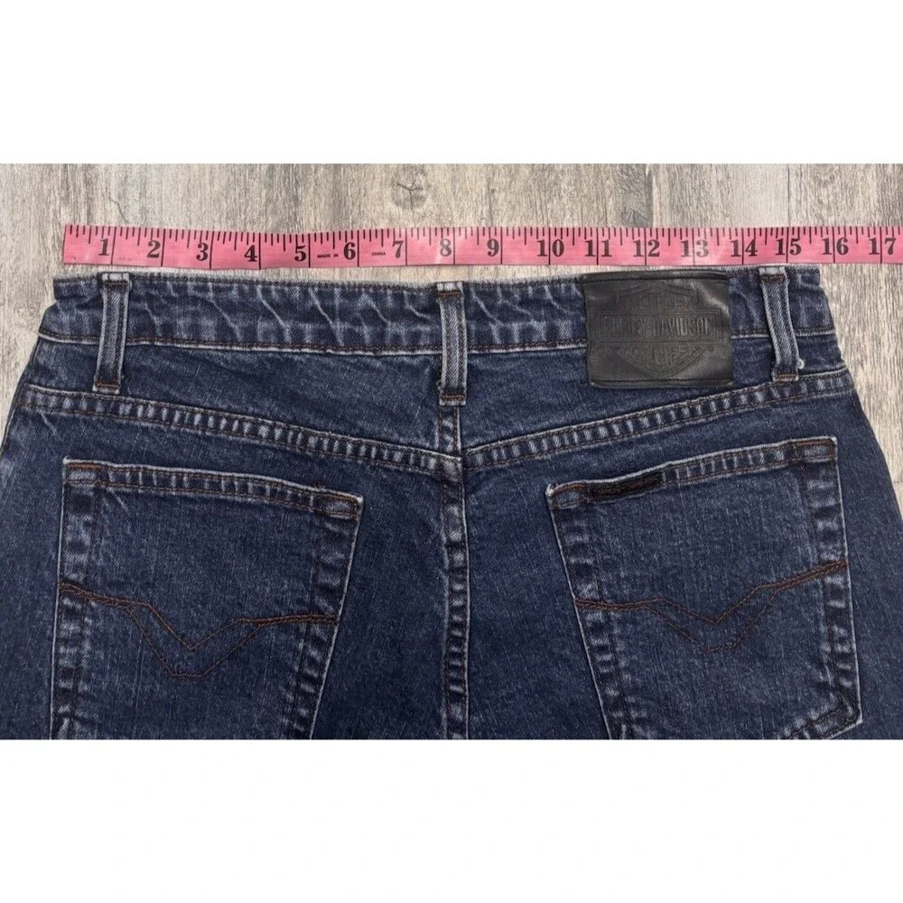 Harley-Davidson Y2K Biker Cut Off Denim Shorts Dark Wash Raw Hem Size 10